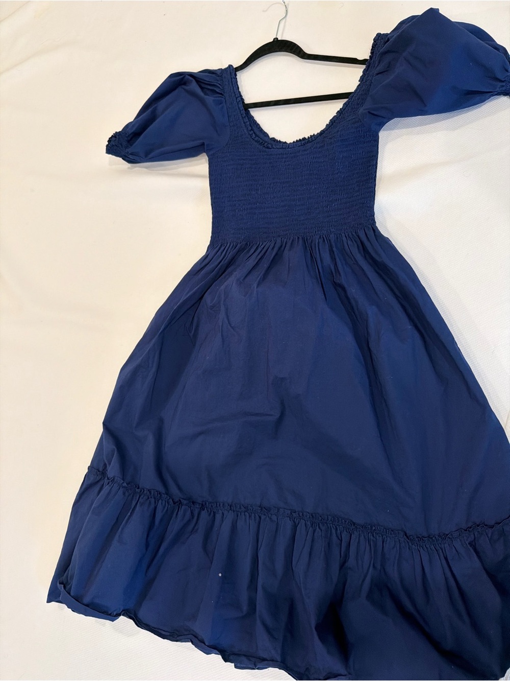 Hillhouse Classic Navy Smocked Puff Sleeve Dress